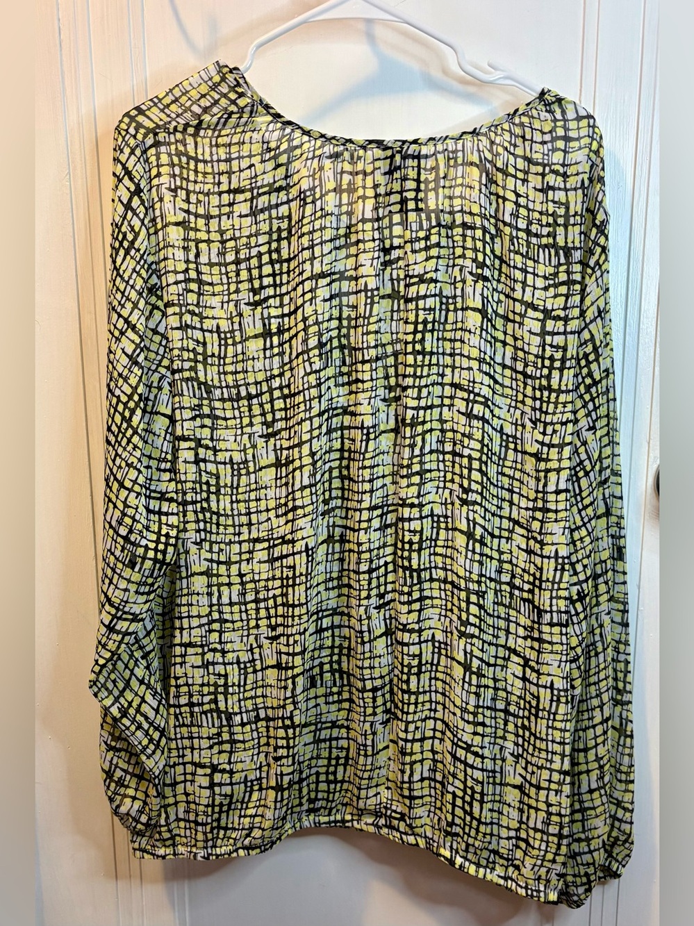 George Yellow Plaid Lightweight Wrap Long Sleeve Blouse - Picture 3 of 3